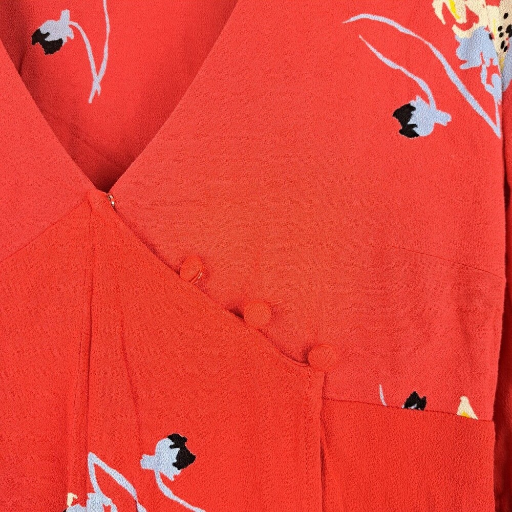 Free People Red Time On My Side S Wrap Mini Dress 3/4 Sleeve Buttons 100% Rayon - Picture 10 of 16